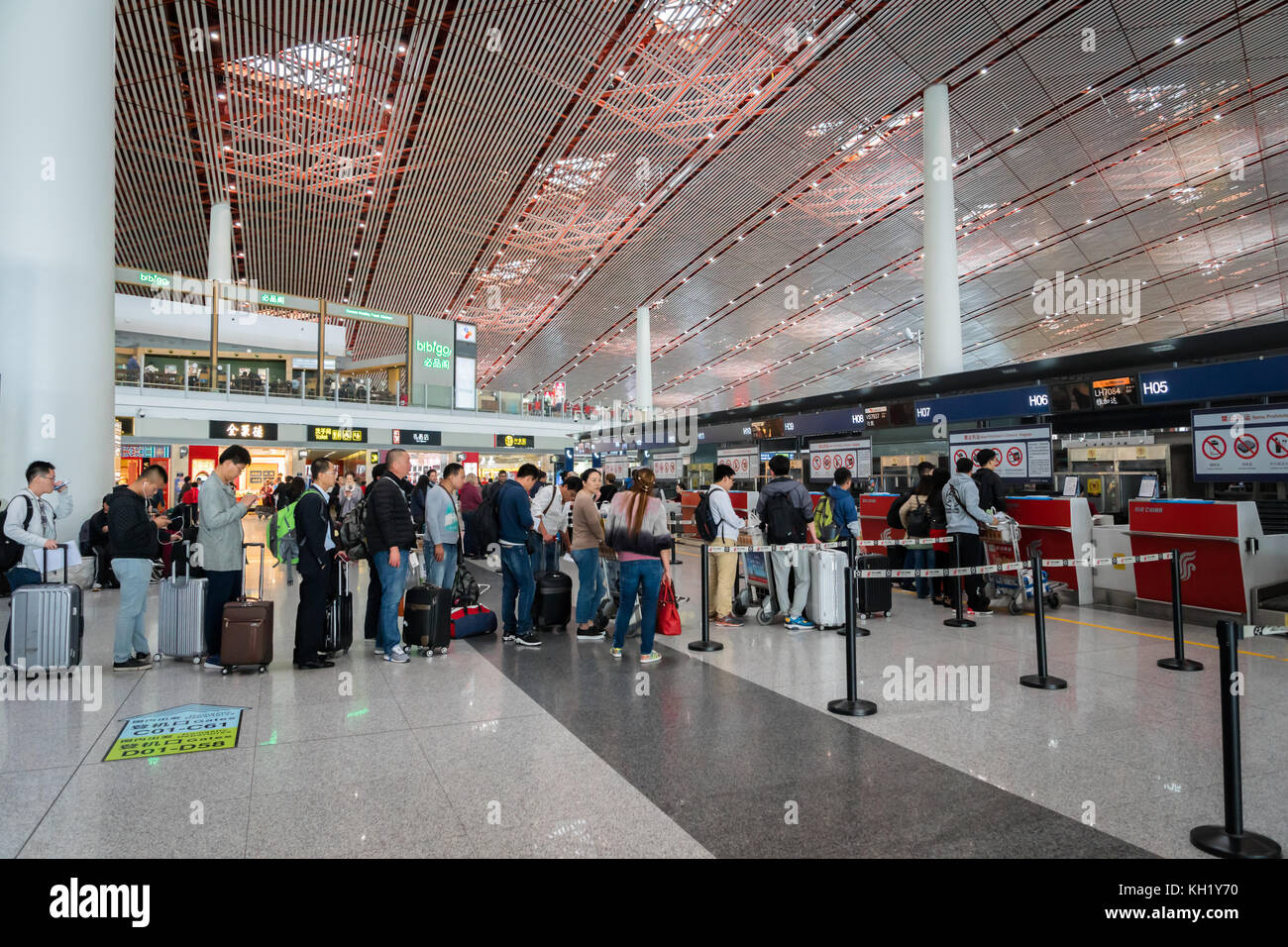 Beijng, China October 2017 passengers at Air China checkin counter at Beijing airport in
