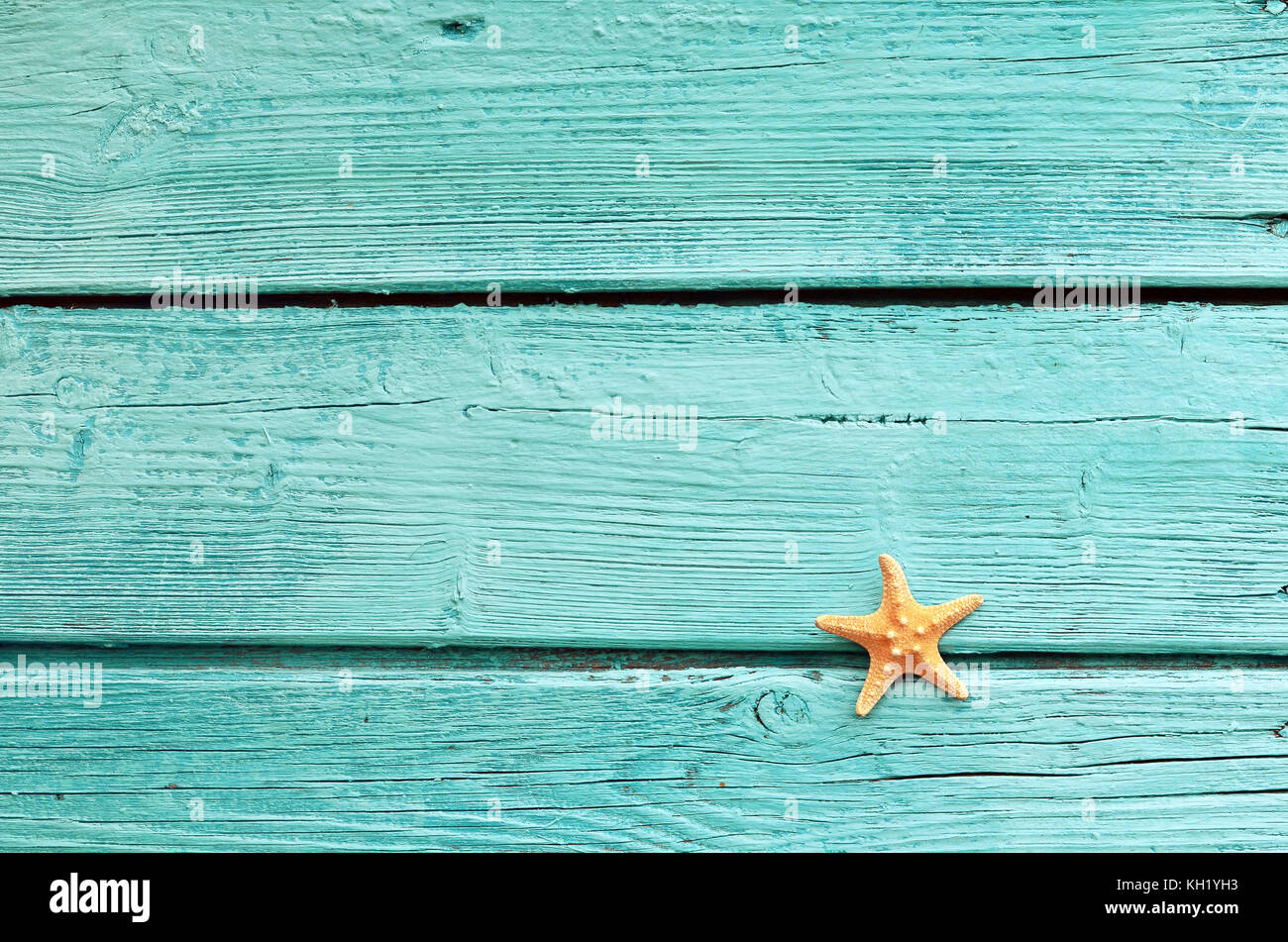 Summer Sea Background Starfish On Blue Wooden Background Stock