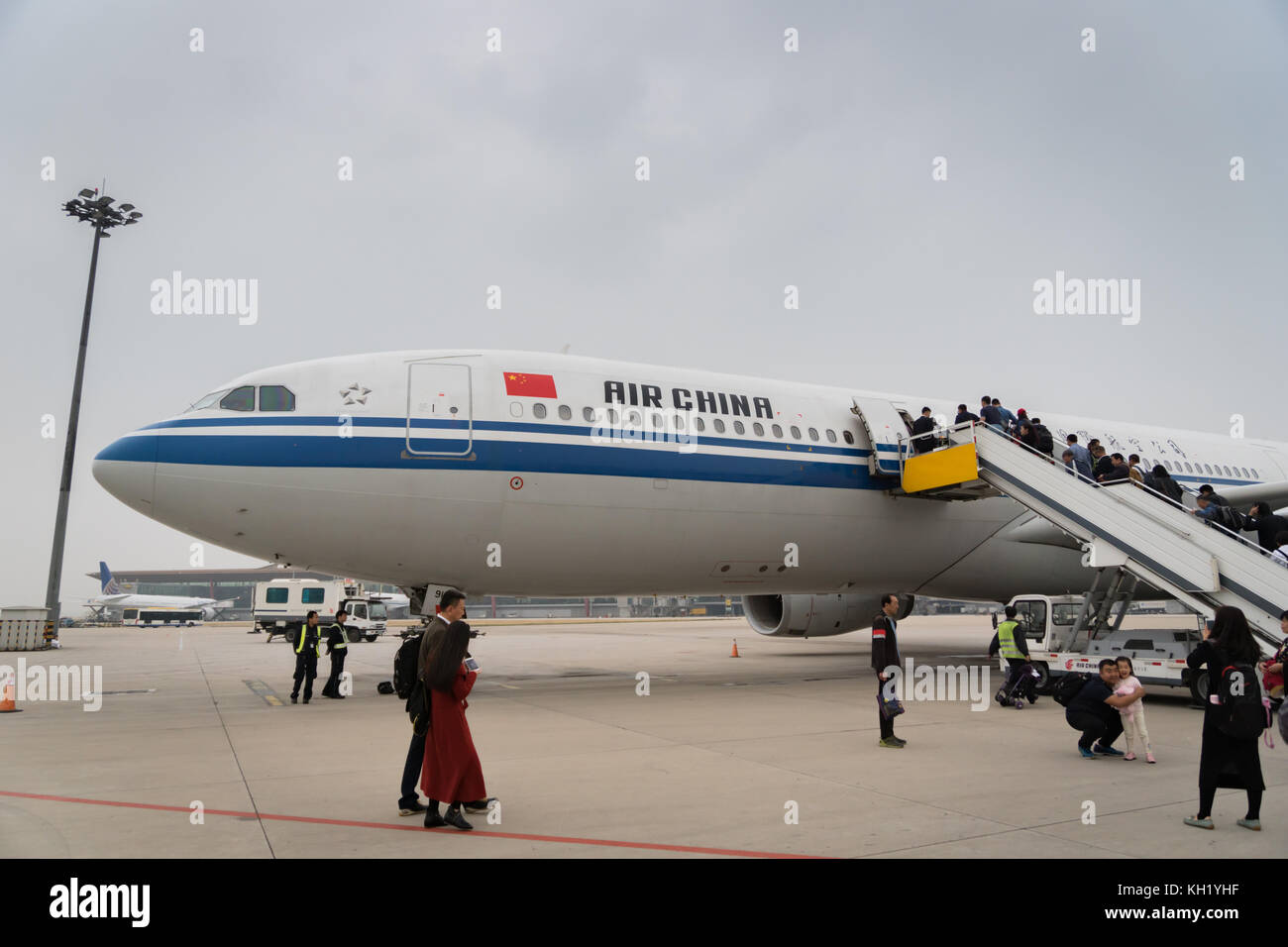 Beijng, China - October 2017: Air China Airbus aircraft landed at Beijing airport in China. Air China is the flag carrier of China Stock Photo