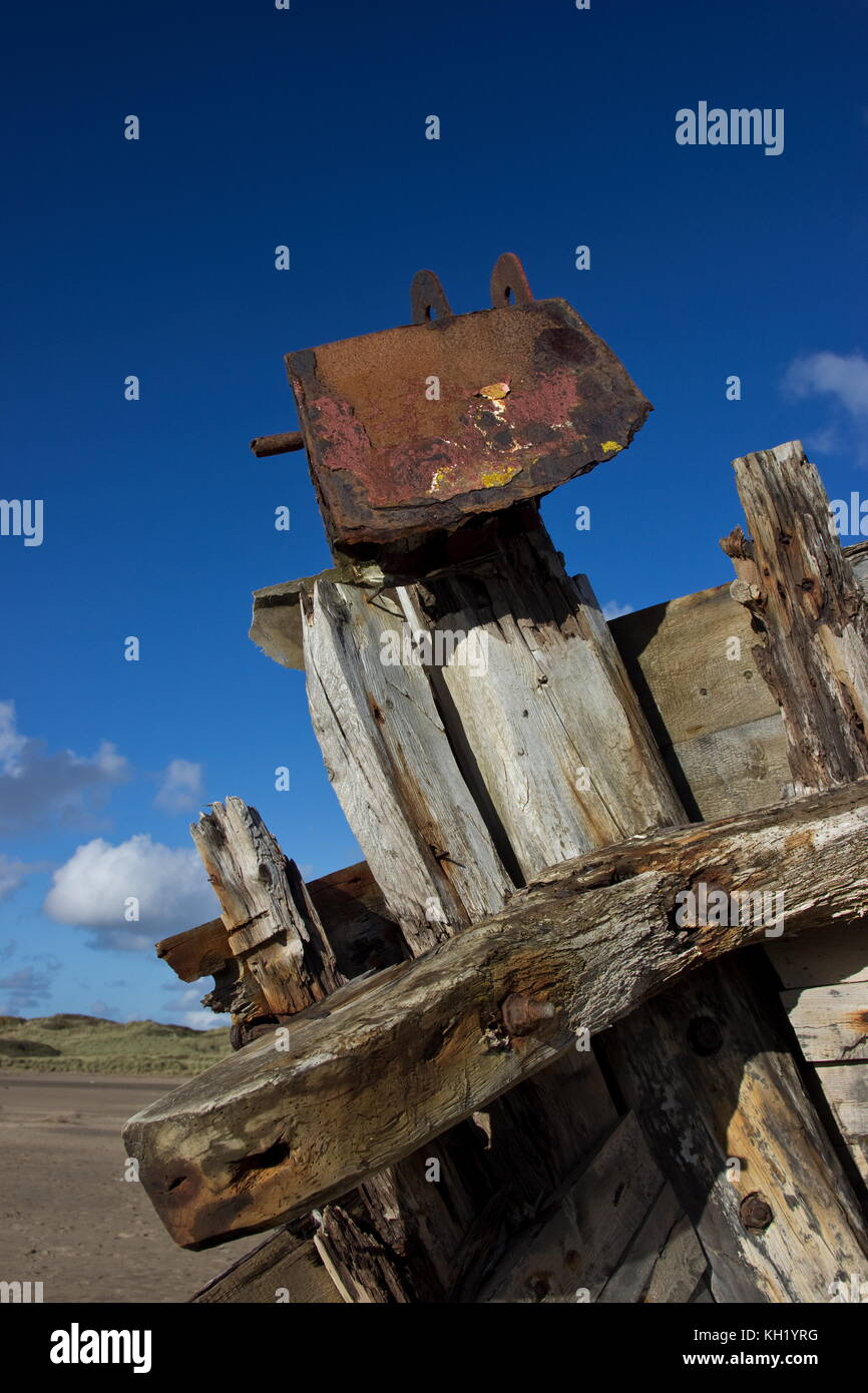 Shipwreck on the beach,River taw,Braunton,North Devon,England Stock