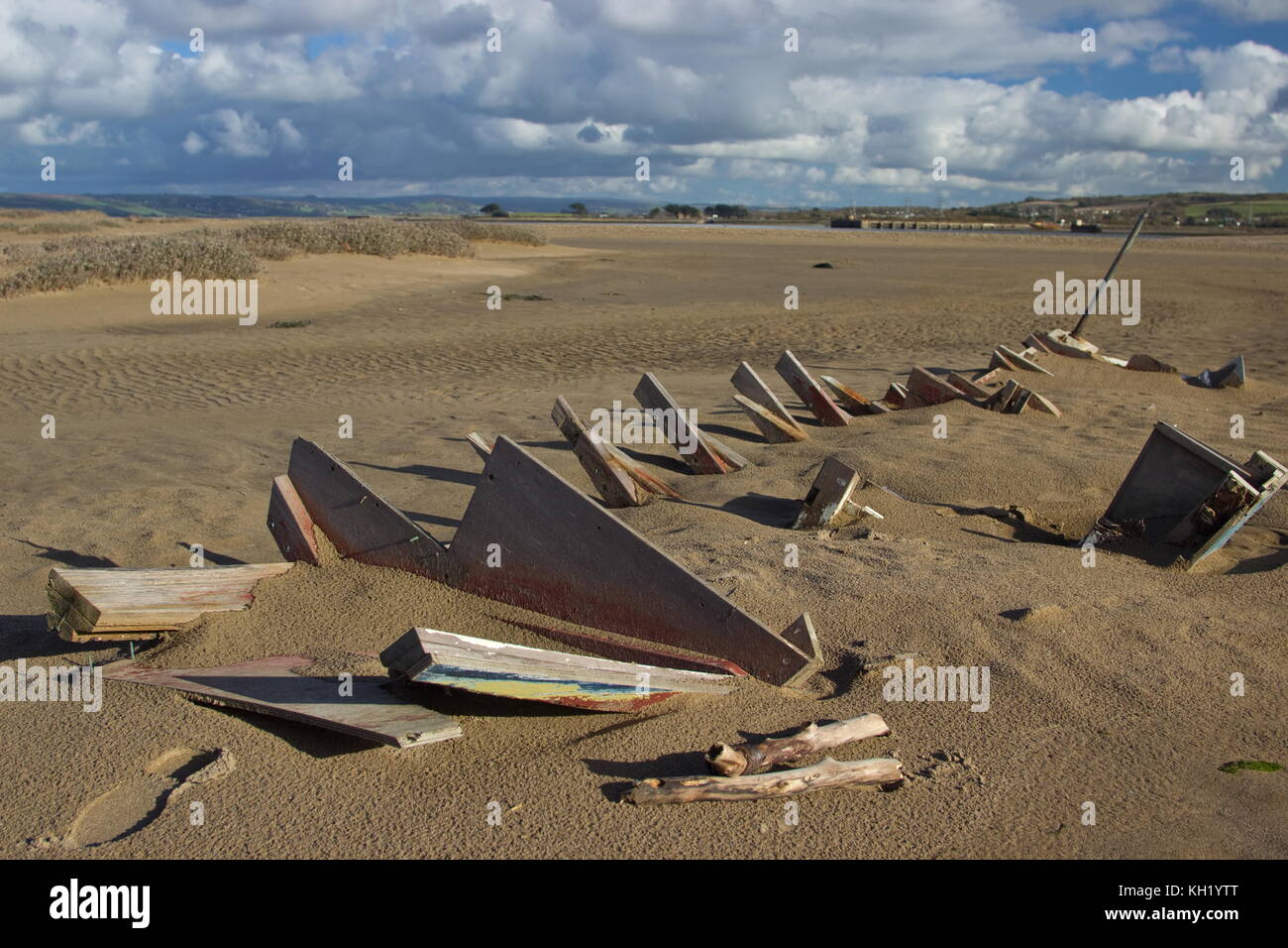 Shipwreck on the beach,River Taw; Braunton; Devon; England Stock Photo