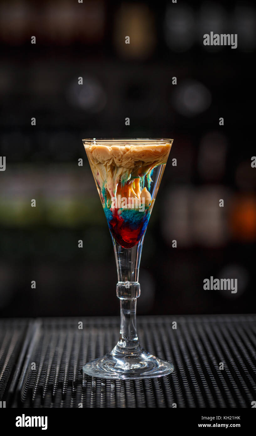 Alien brain hemorrhage cocktail on a bar counter Stock Photo