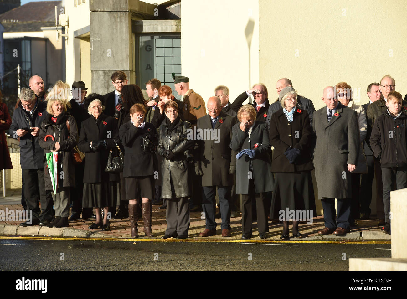 People gather during events to remember the 12 victims of the IRA's 1987 Remembrance Sunday bomb attack in Enniskillen, Co Fermanagh. Stock Photo