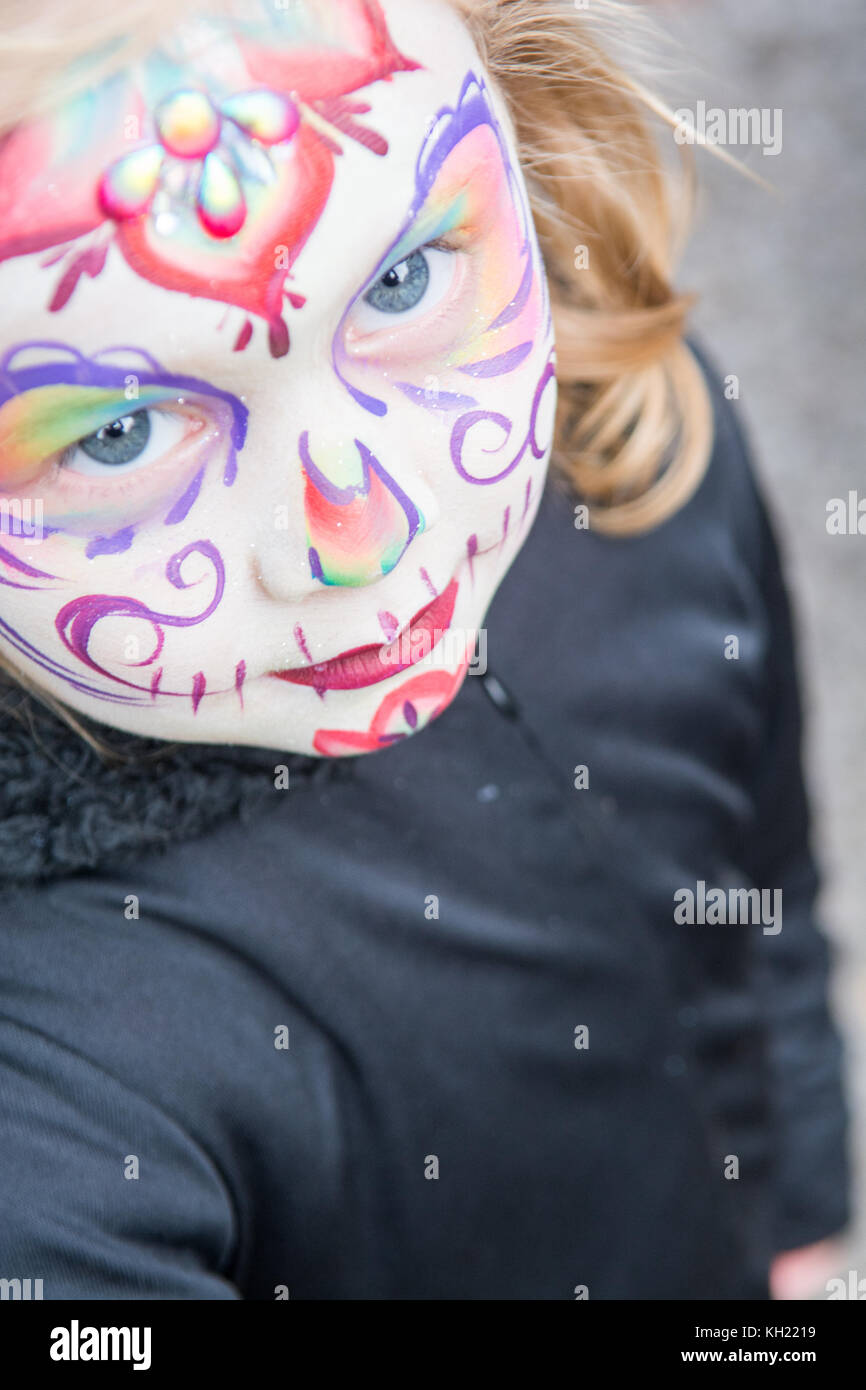 Young Girl With Beautiful But Scary Face Paint Stock Photo