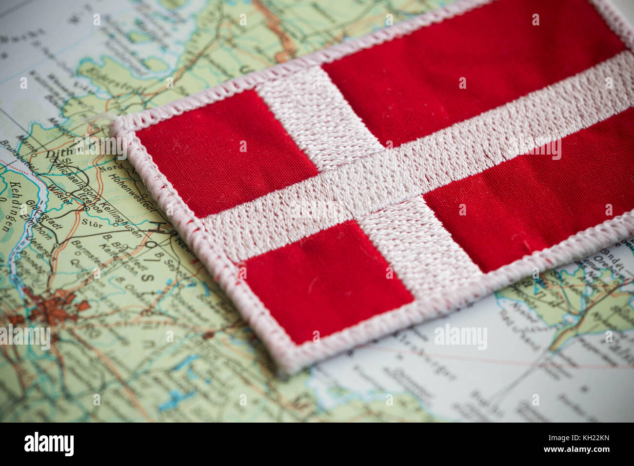 Denmark flag on map Stock Photo