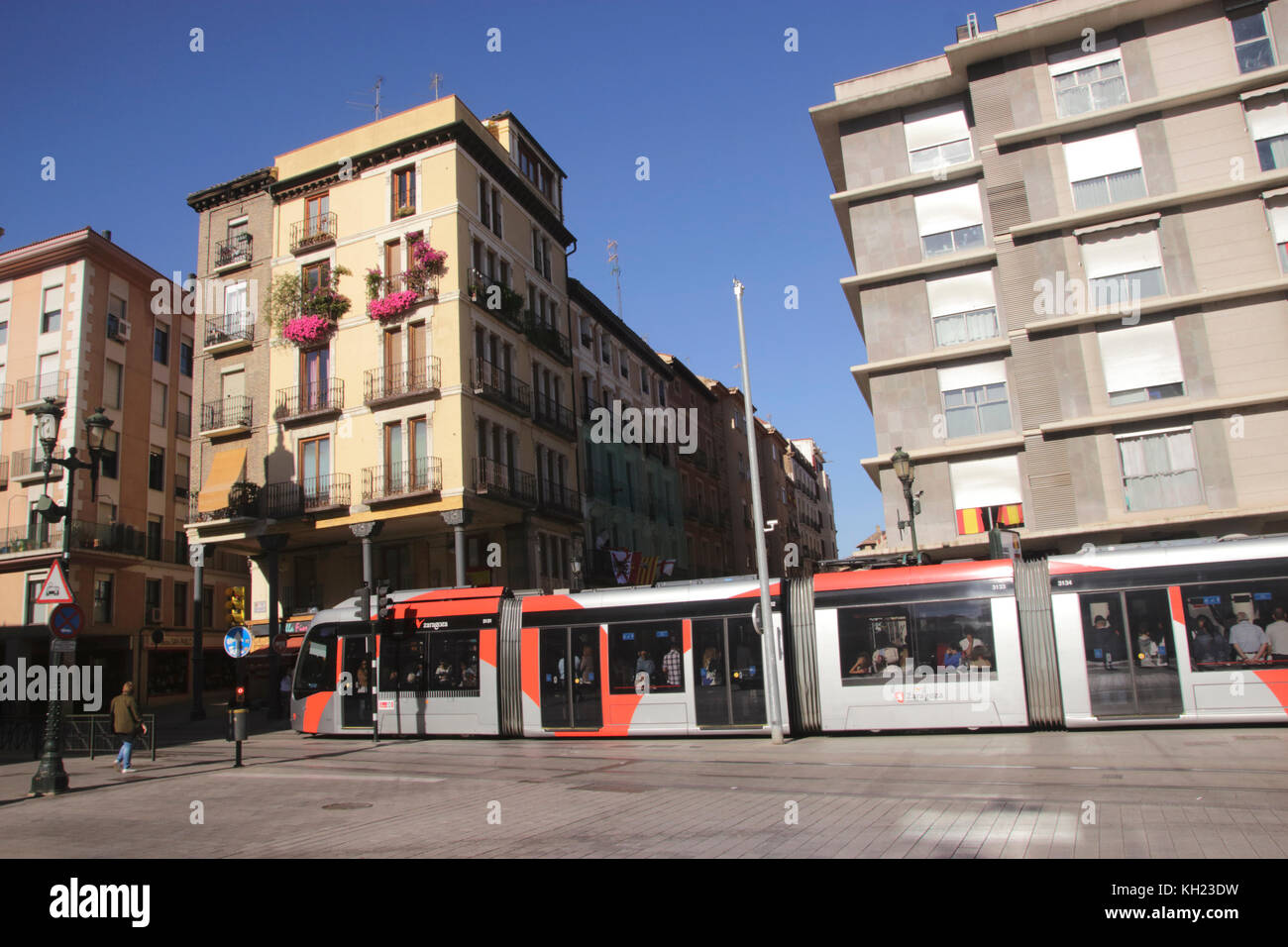 Tram in Avenida de Cesar Augusto Zaragoza Spain Stock Photo
