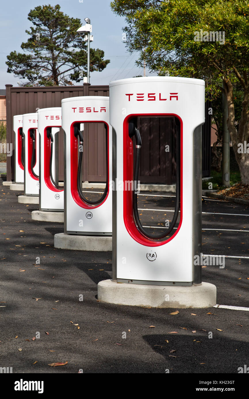 Tesla  Supercharger Stations,  480 volt fast charging. Stock Photo