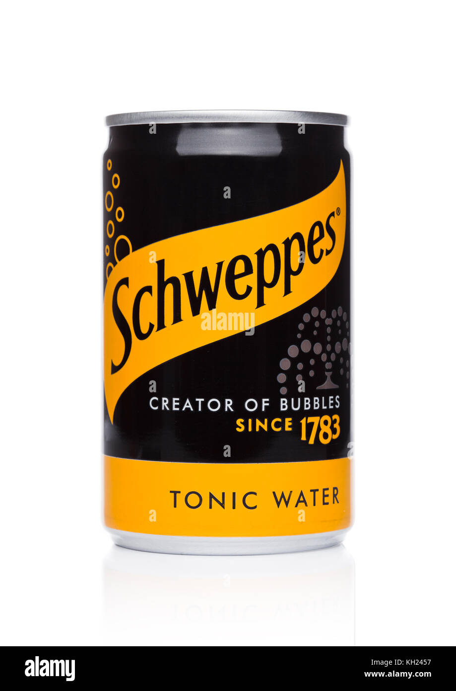 LONDON, UK NOVEMBER 10, 2017 Schweppes tin tonic water taste on