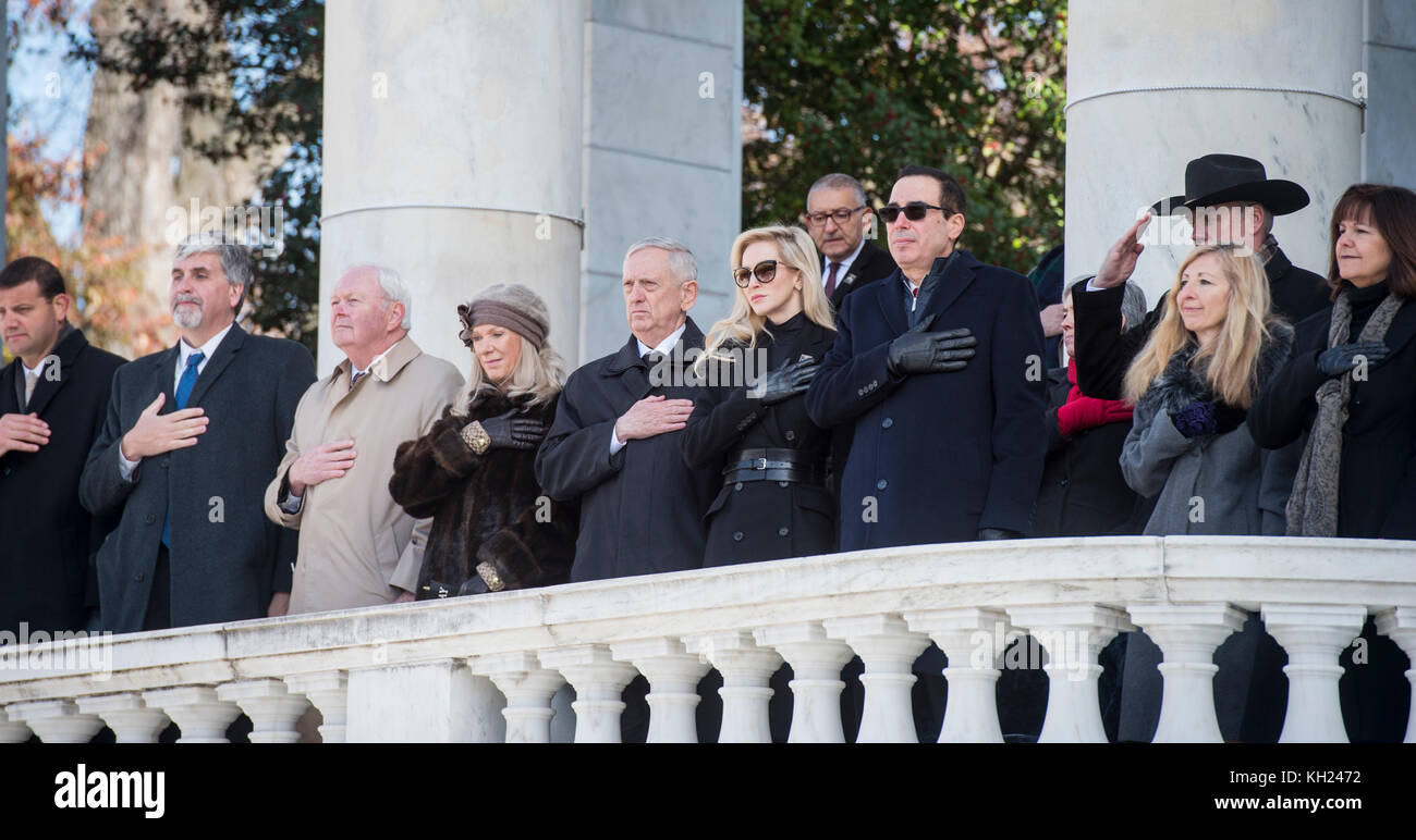 Secretary of Defense Jim Mattis attends a Veterans Day ceremony Nov. 11, 2017, at Arlington National Cemetery in Arlington, Va. The event was presided Stock Photo