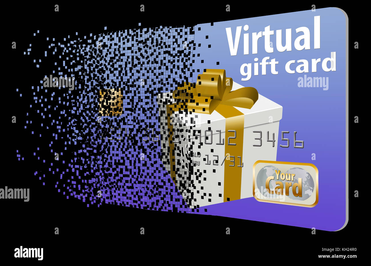 An egift card is seen dissolving into pixels to illustrate it's