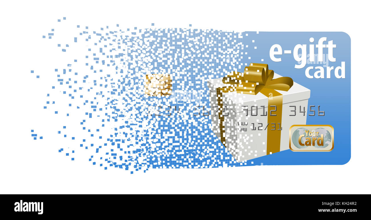 An egift card is seen dissolving into pixels to illustrate it's
