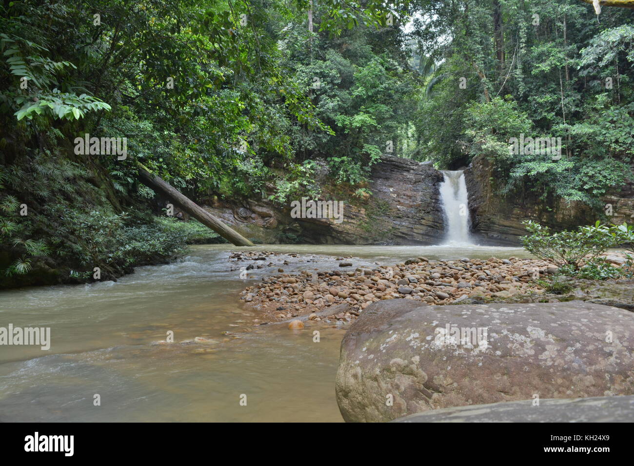 Jungle waterfall of Rueb Ugui near Long Sebangang, Lawas, Sarawak, Malaysia Stock Photo