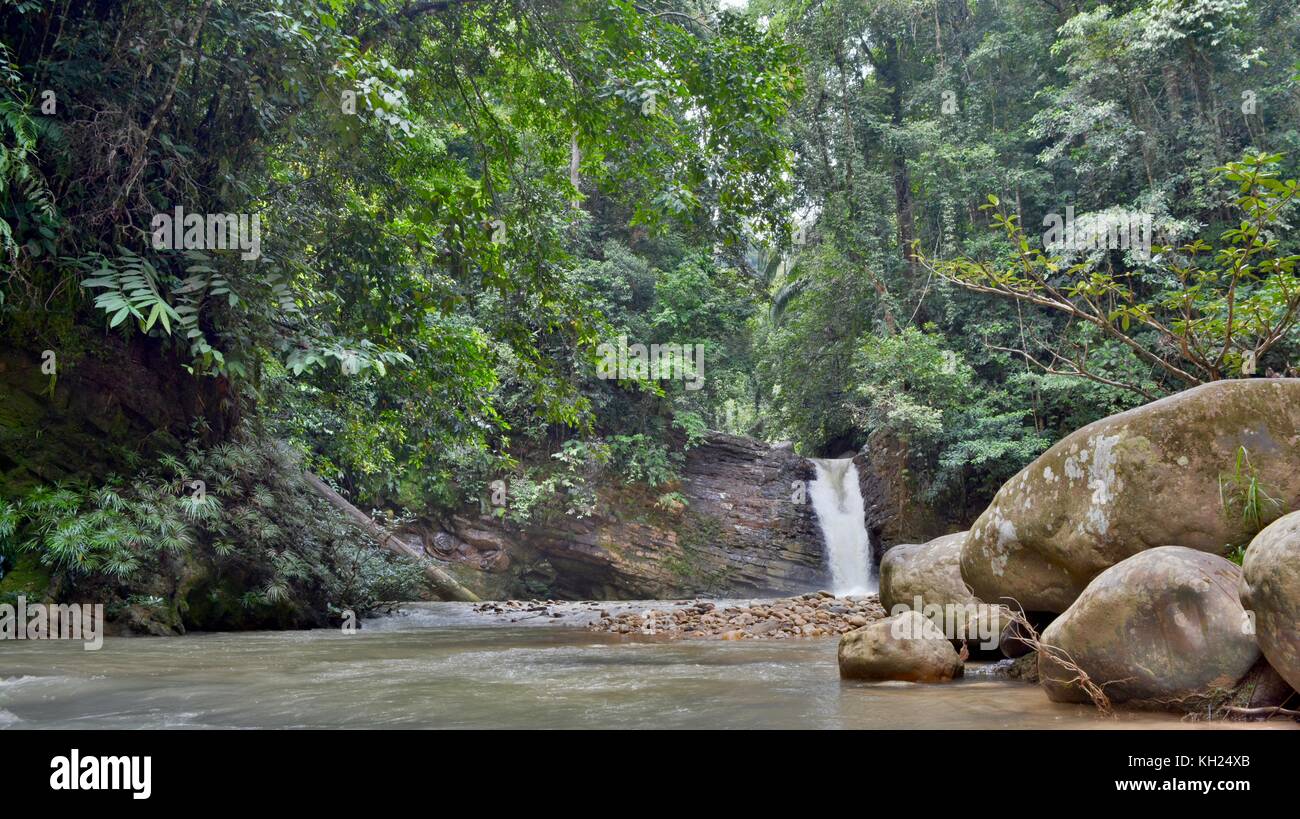 Jungle waterfall of Rueb Ugui near Long Sebangang, Lawas, Sarawak, Malaysia Stock Photo
