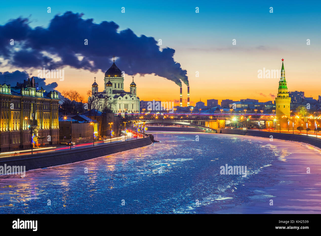 Winter sunset in Moscow Stock Photo