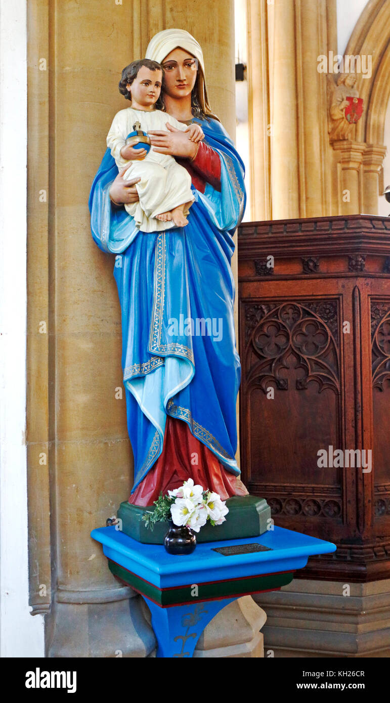 A statue of Mary and baby Jesus in the parish church of St Nicholas at Wells-next-the-Sea, Norfolk, England, United Kingdom. Stock Photo
