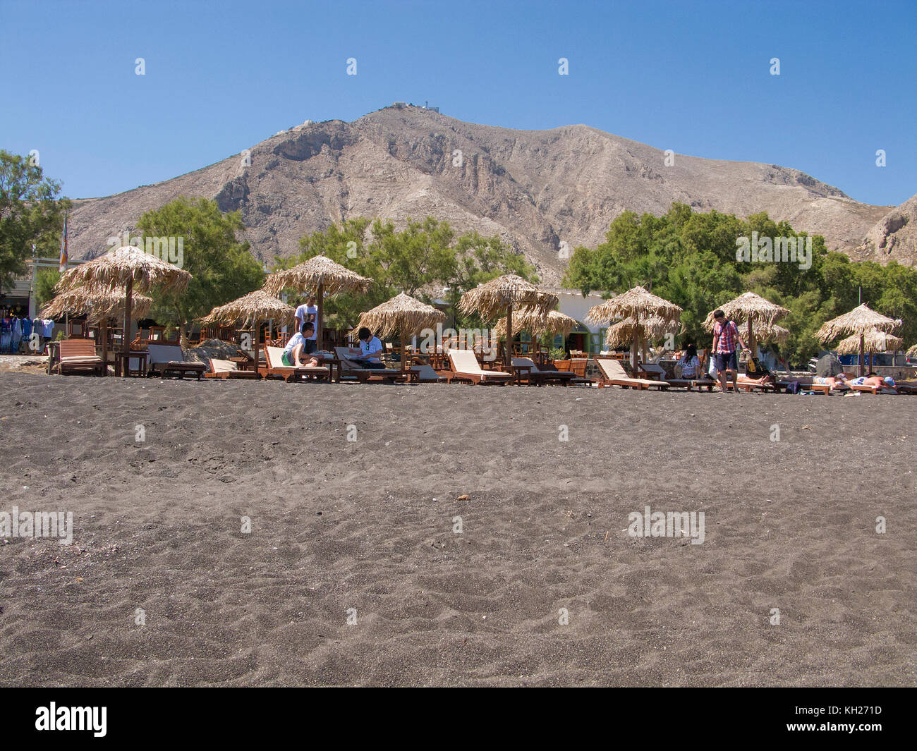 Perissa Beach at Perissa, Santorini, Cyclades, Greece, Mediterranean Sea, Europe Stock Photo