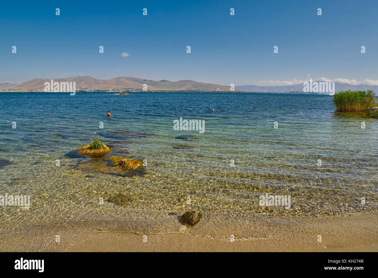 Sevan Lake Beach Shore in Armenia Stock Photo