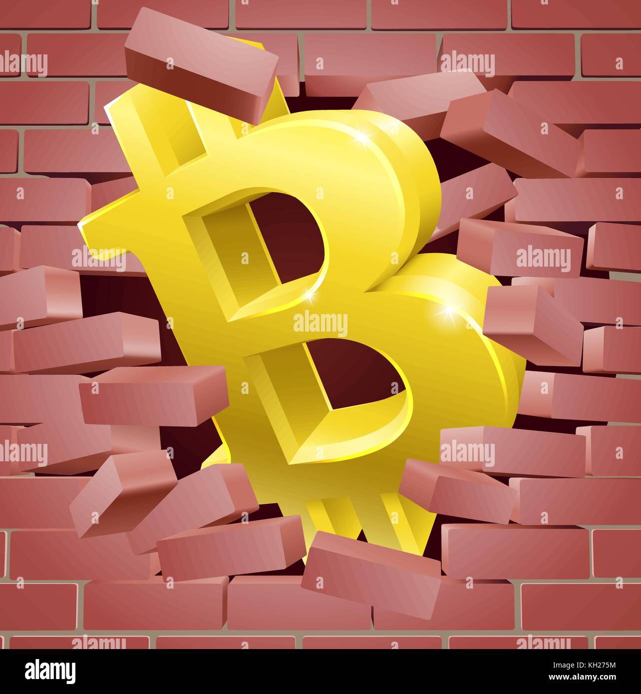 Bitcoin Breaking Wall Concept Stock Vector
