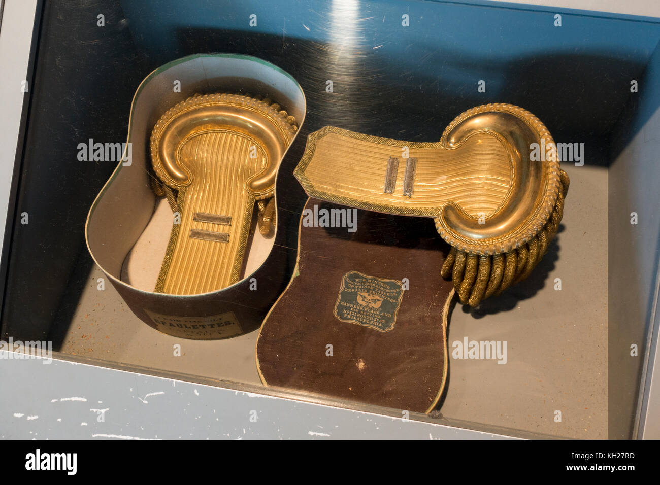 Boxed epaulets by WG Mintzer from 1860, National Civil War Museum, Lincoln Circle, Harrisburg, PA, United States Stock Photo