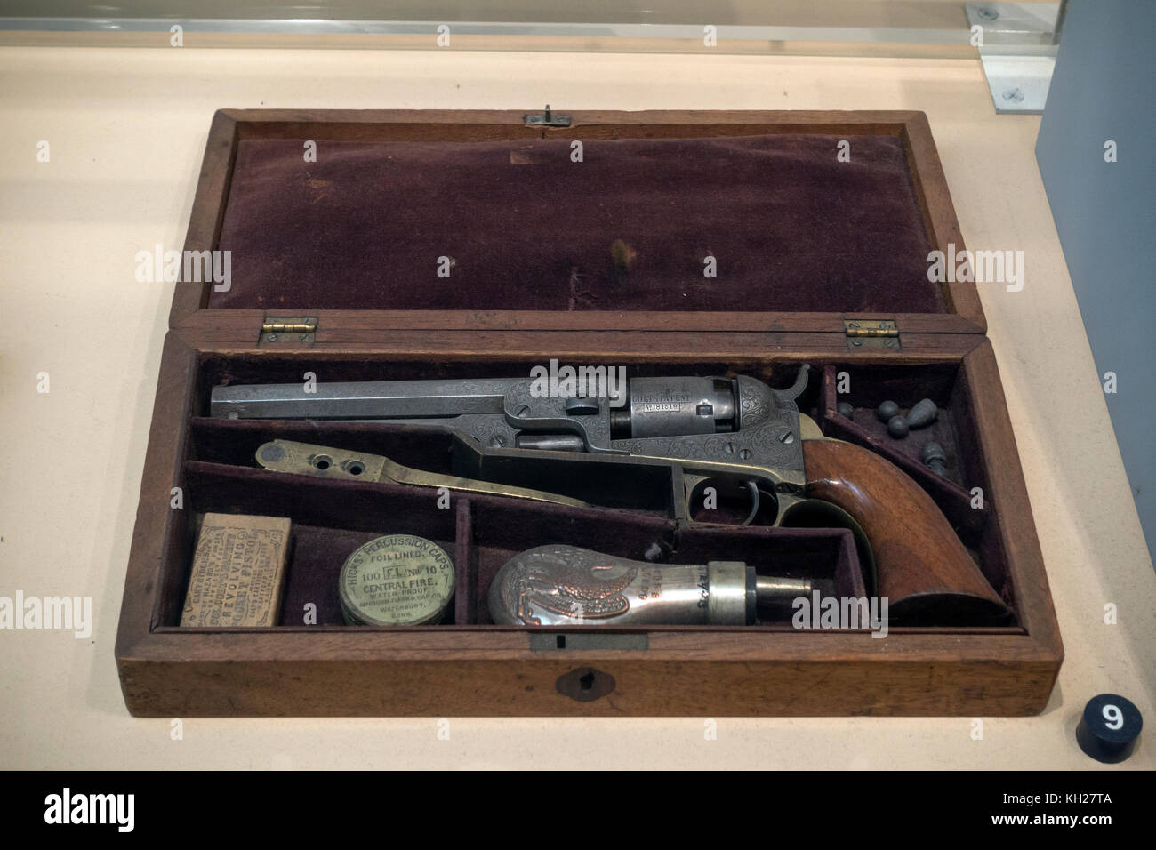 A boxed deluxe engraved Colt revolver, National Civil War Museum, Lincoln Circle, Harrisburg, PA, United States Stock Photo