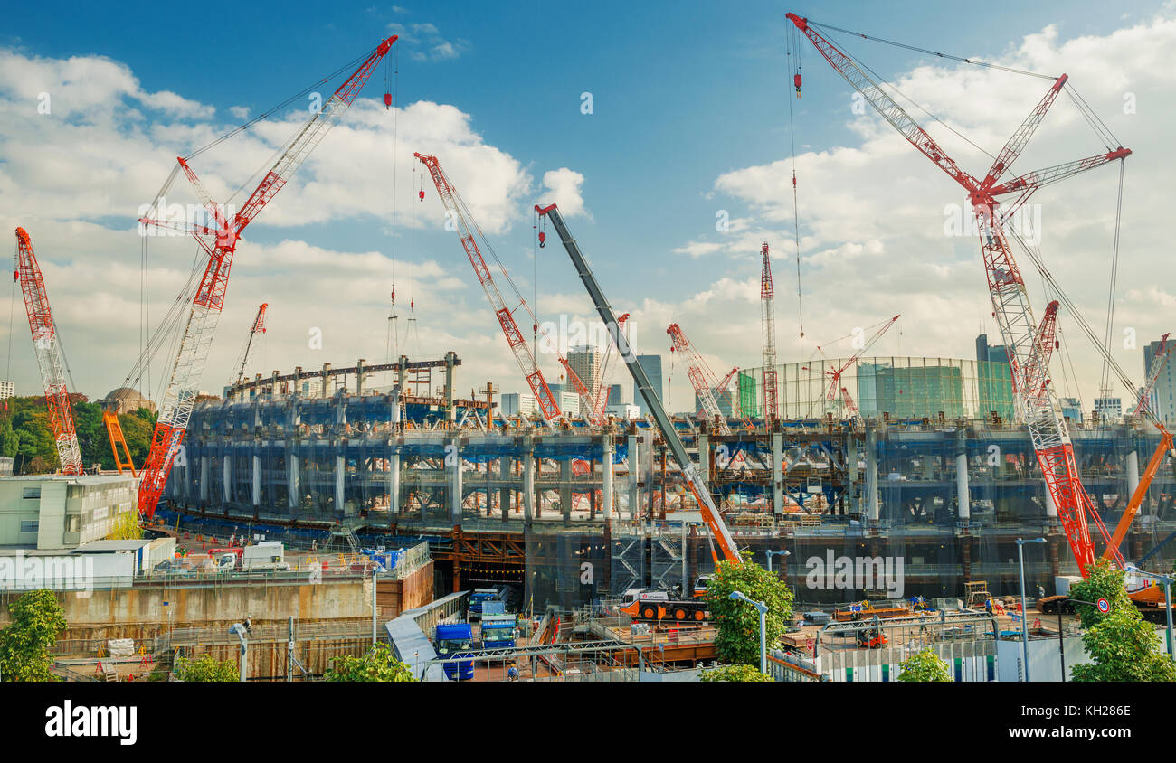 New Tokyo National Stadium under construction in Shinjuku District for 2020 Summer Olympic Games Stock Photo