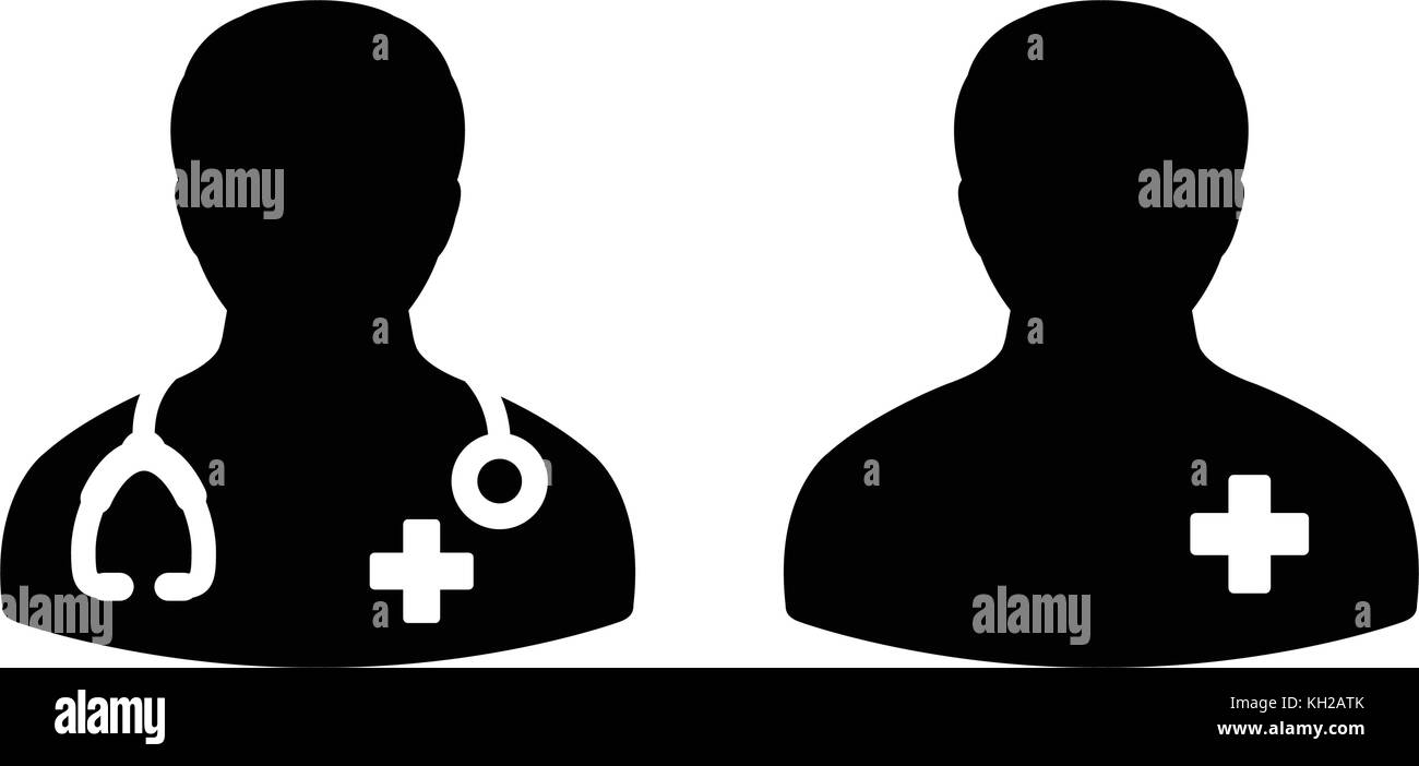 Doctor Icon with Male Patient Medical Consultation and Assistant Avatar ...