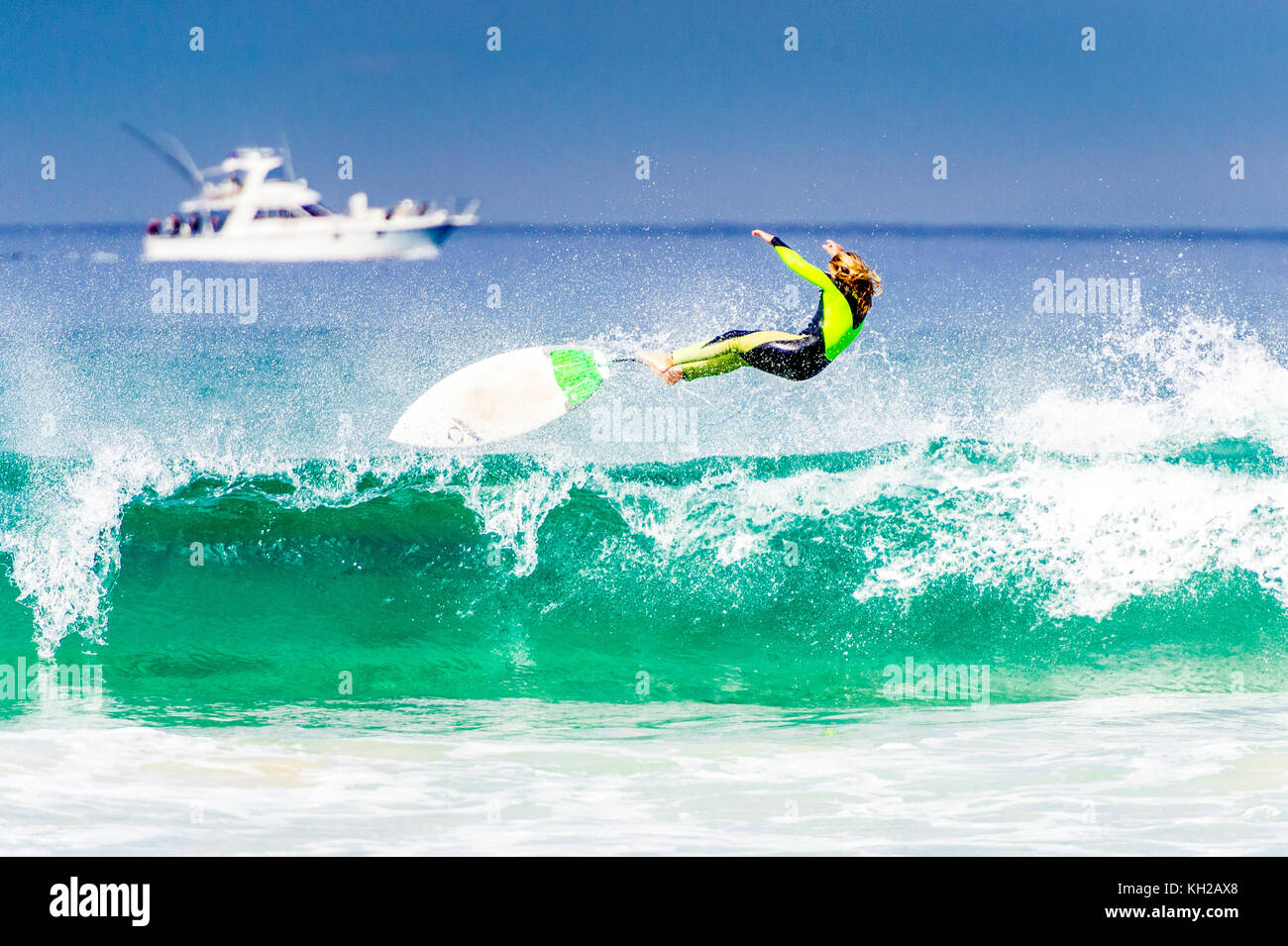 A surfer wipes out at Bondi Beach, Sydney, NSW, Australia Stock Photo