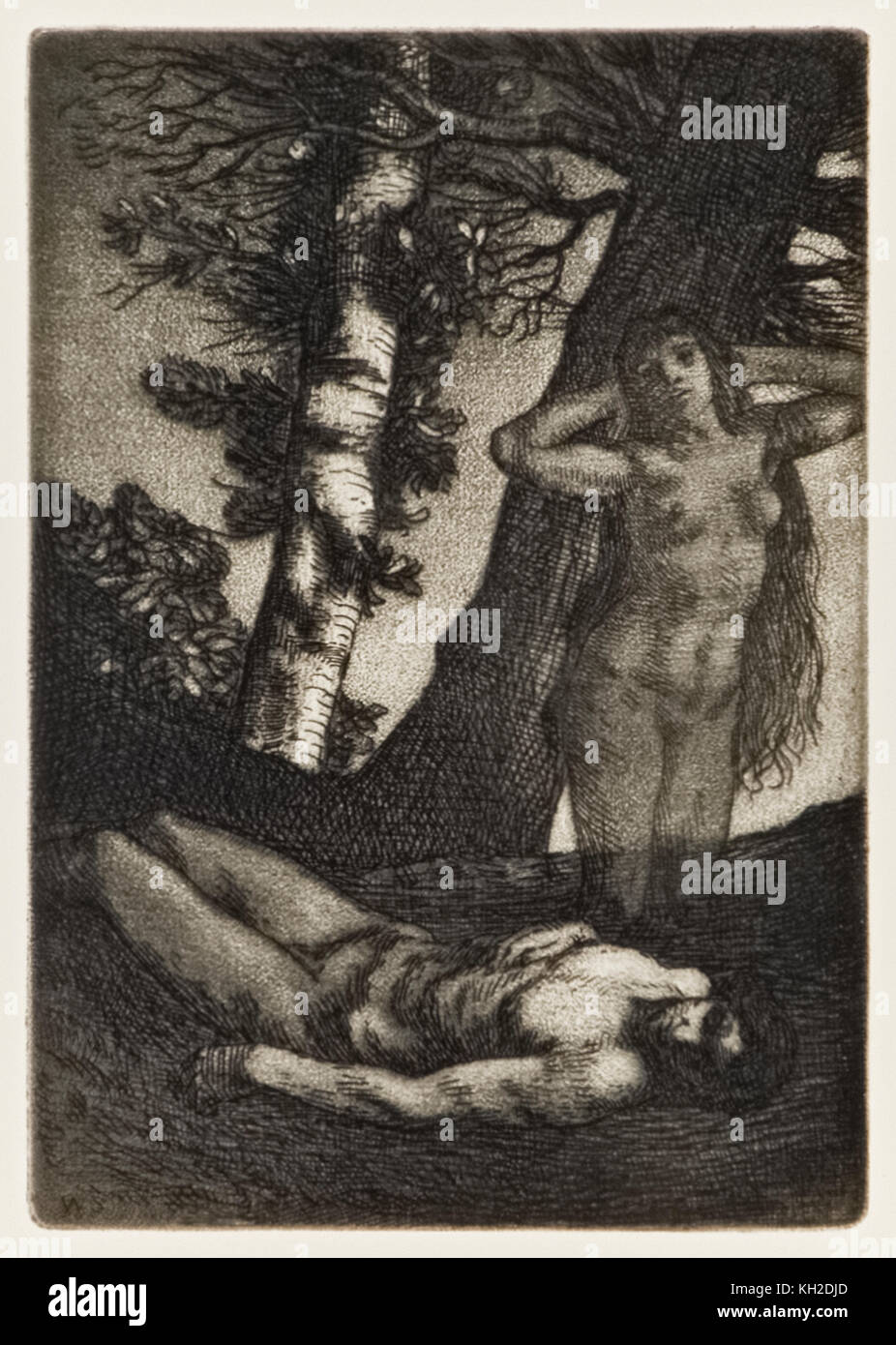 'The Creation of Eve' from ‘Paradise Lost’ by John Milton (1608-1674) a series of 12 illustrations etched by William Strang (1859-1921). See more information below. Stock Photo