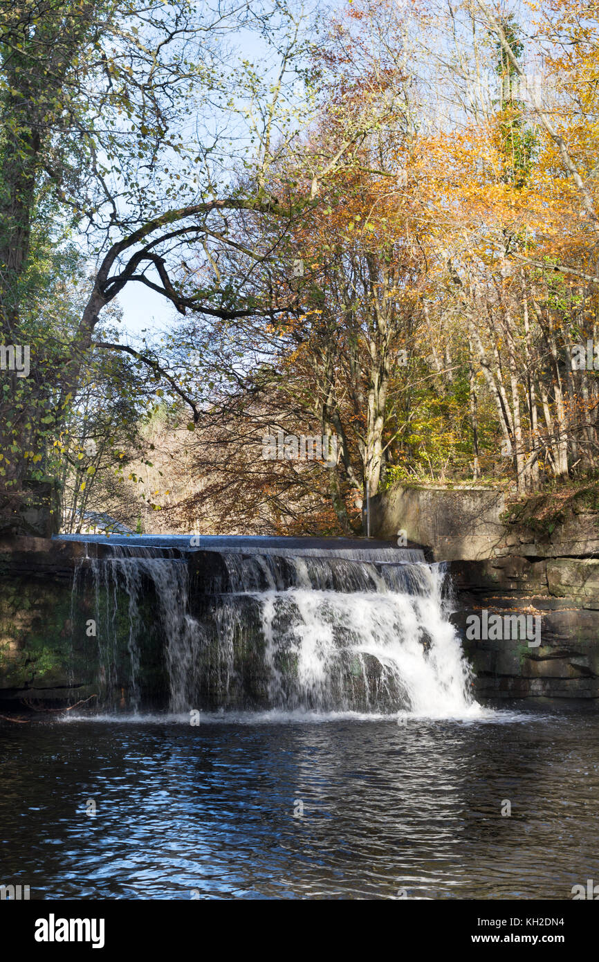 Waterfall on the Rookhope Burn at Eastgate, Weardale, Co. Durham, England, UK Stock Photo