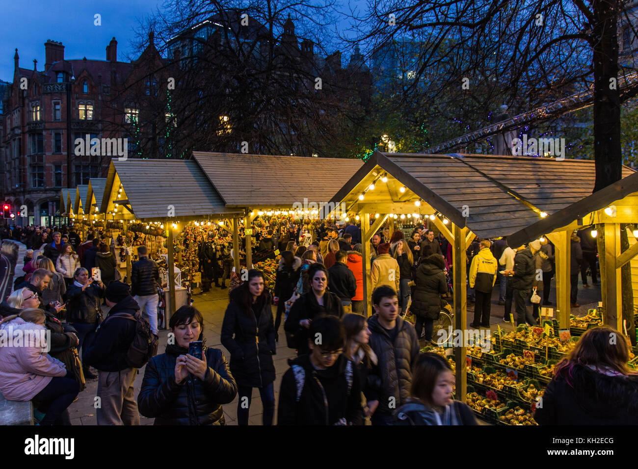 Manchester Christmas Market in Albert Square Manchester UK on 11 Nov