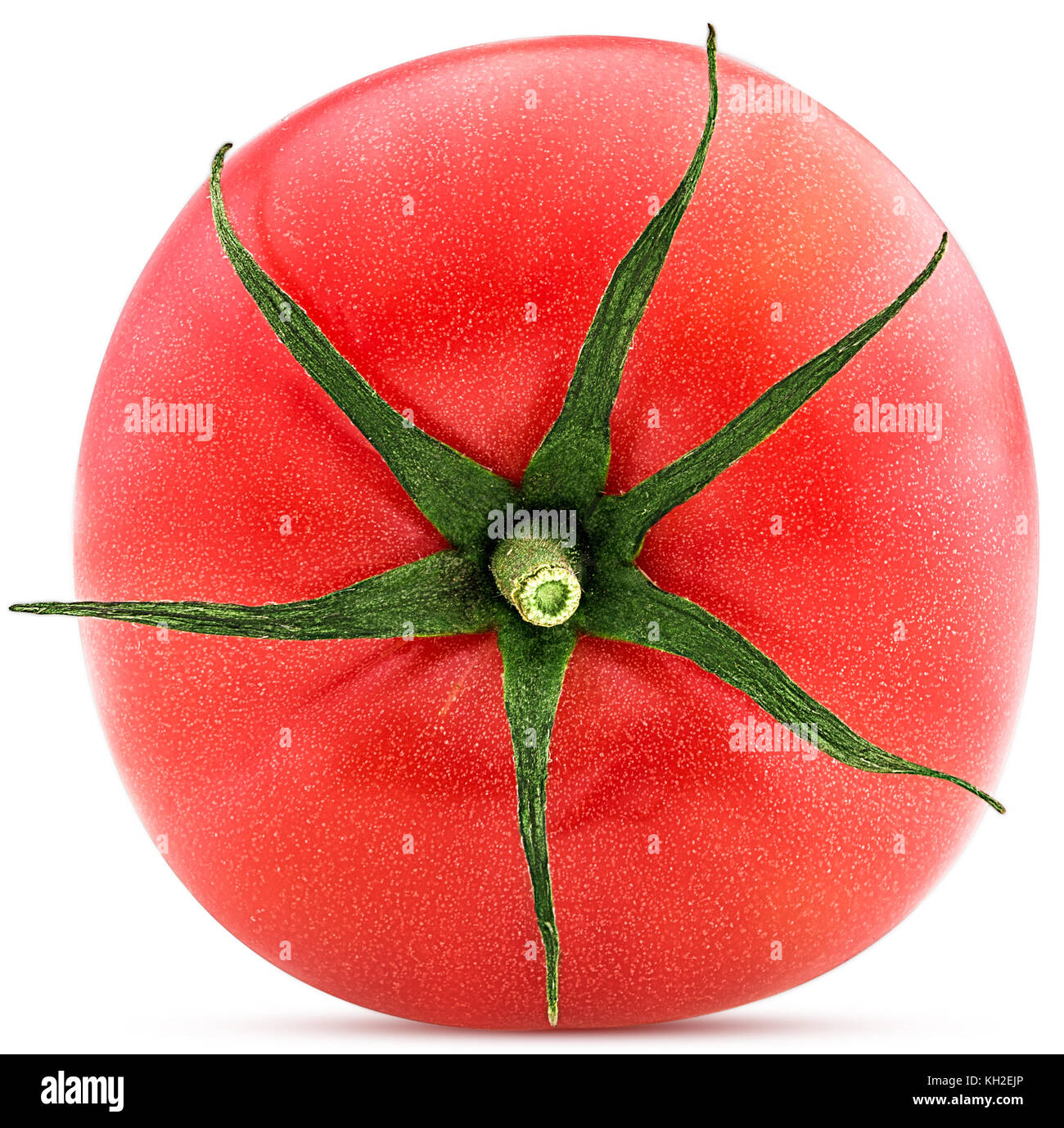 Fresh red tomato with green leaves isolated on white background ...