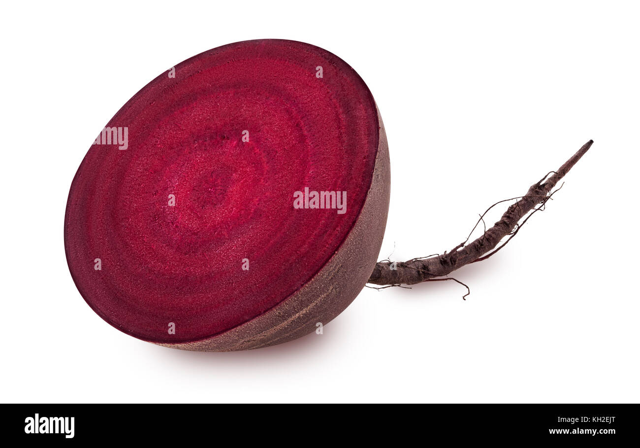 Fresh red beet root cut in half isolated on white background. Clipping