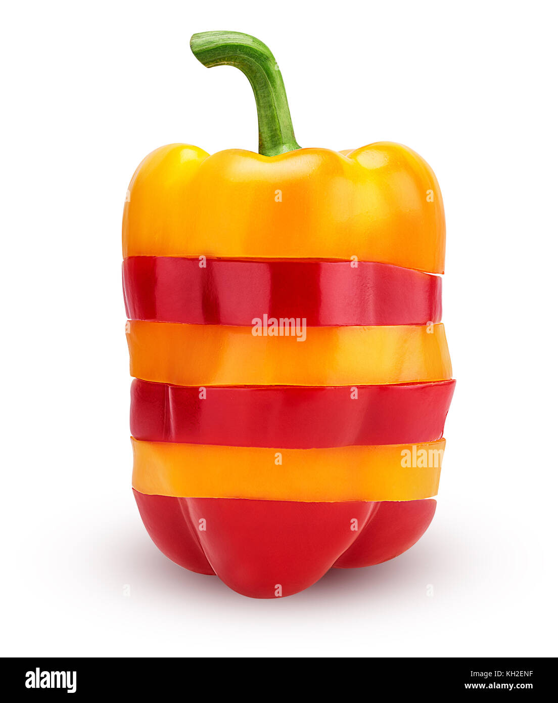 Slices red and yellow bell peppers isolated on white background ...