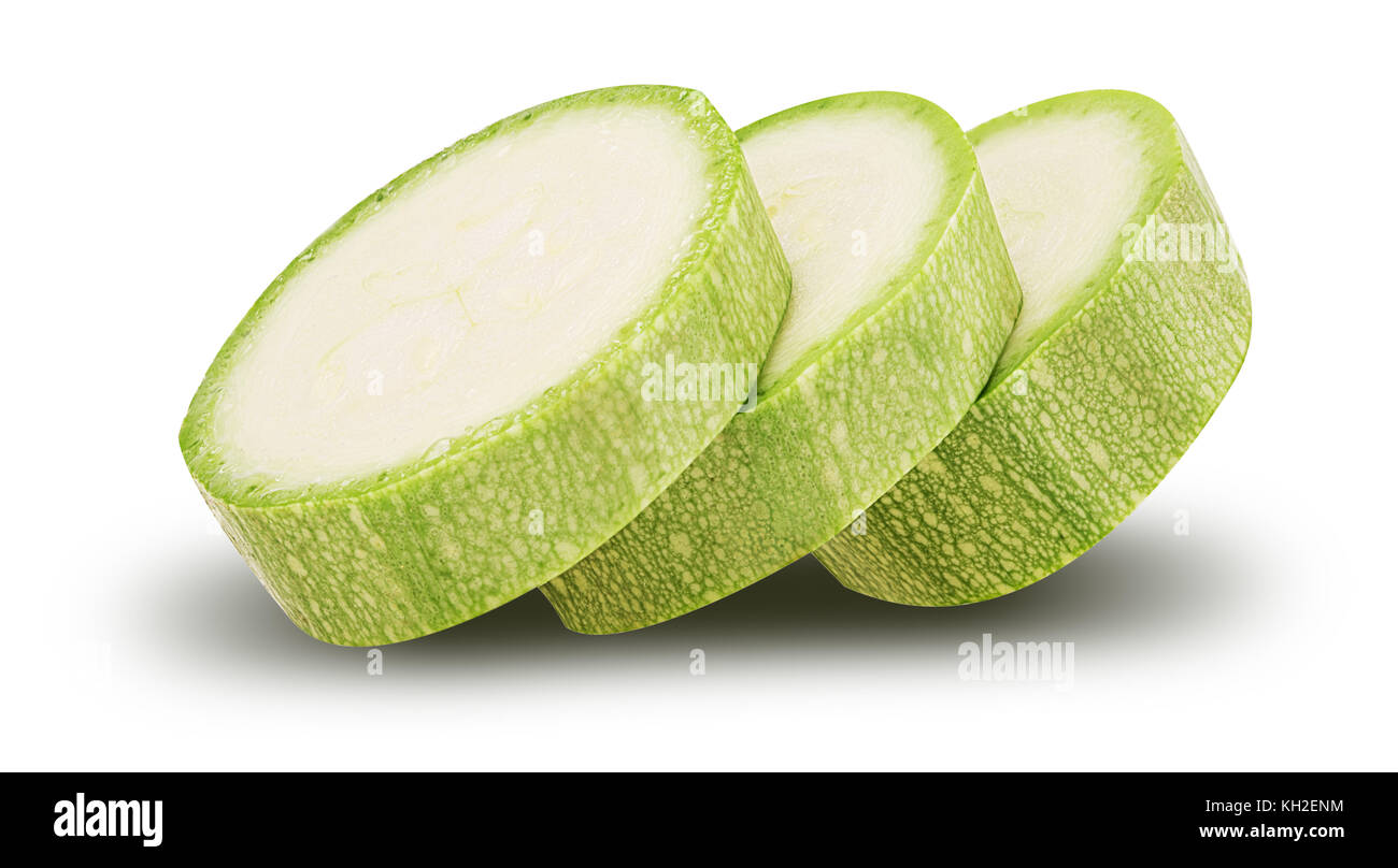 Fresh Italian zucchini sliced isolated on white background. Clipping Path Stock Photo