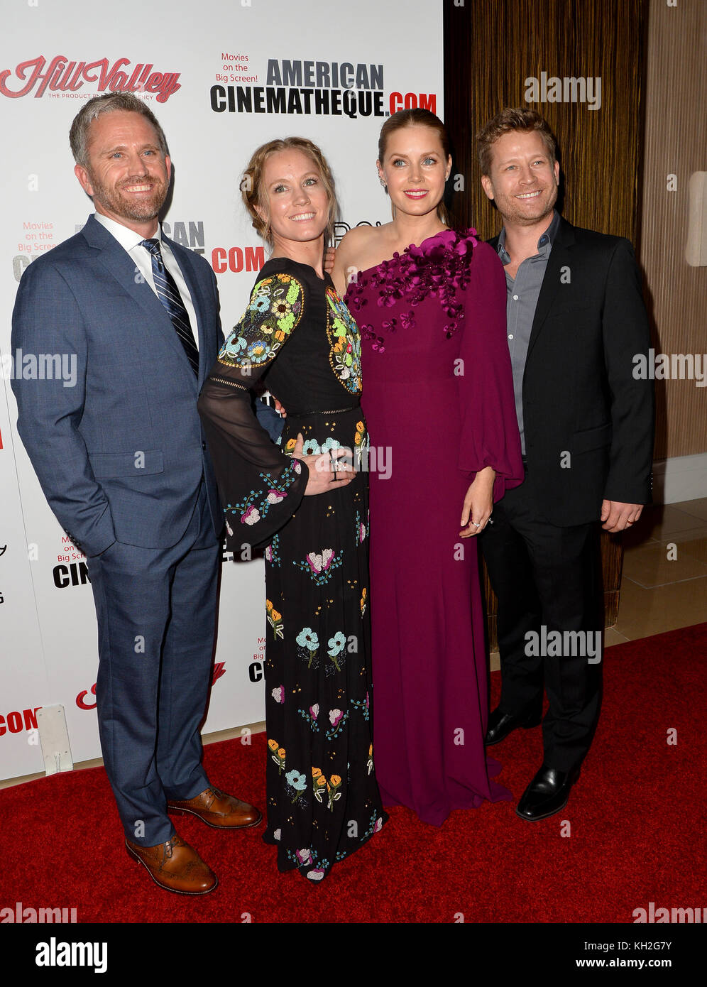 BEVERLY HILLS, CA. November 10, 2017: Amy Adams & sister AnnaMarie & brothers Dan & Eddie at the American Cinematheque 2017 Award Show at the Beverly Hilton Hotel Picture: Sarah Stewart Stock Photo