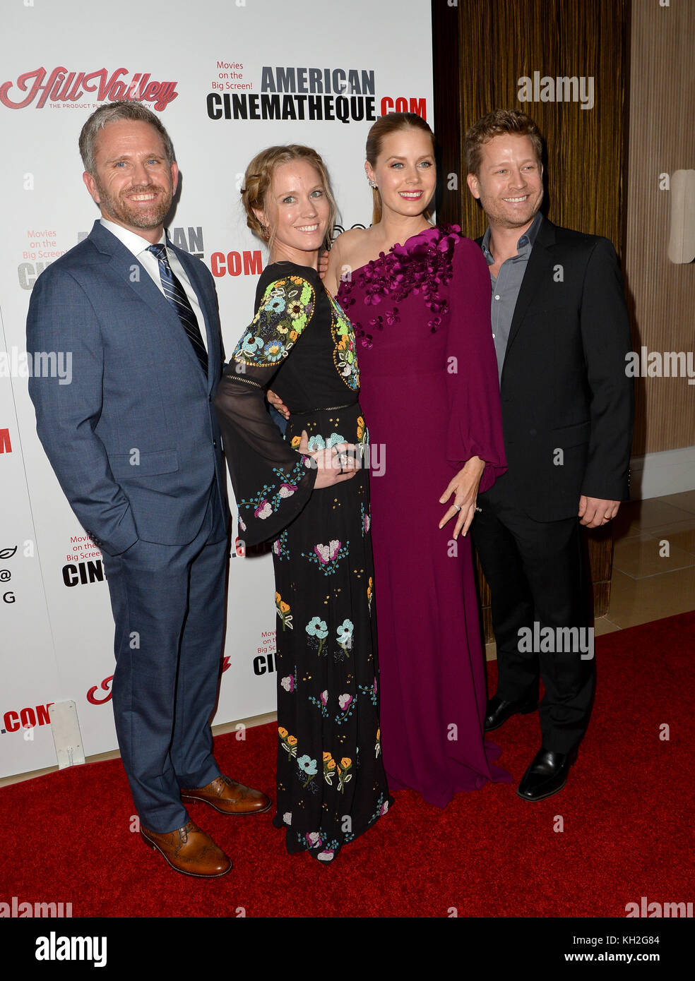 BEVERLY HILLS, CA. November 10, 2017: Amy Adams & sister AnnaMarie & brothers Dan & Eddie at the American Cinematheque 2017 Award Show at the Beverly Hilton Hotel Picture: Sarah Stewart Stock Photo