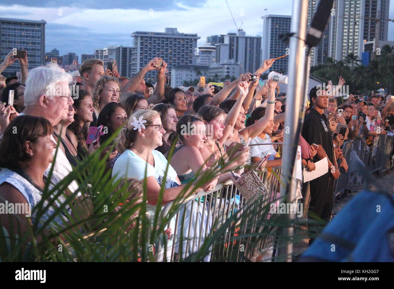 November 10, 2017 - Fans at the Sunset on the Beach event for season 8 of the CBS show Hawaii Five-0 on Waikiki Beach in Honolulu, Hawaii - Michael Sullivan/CSM Stock Photo