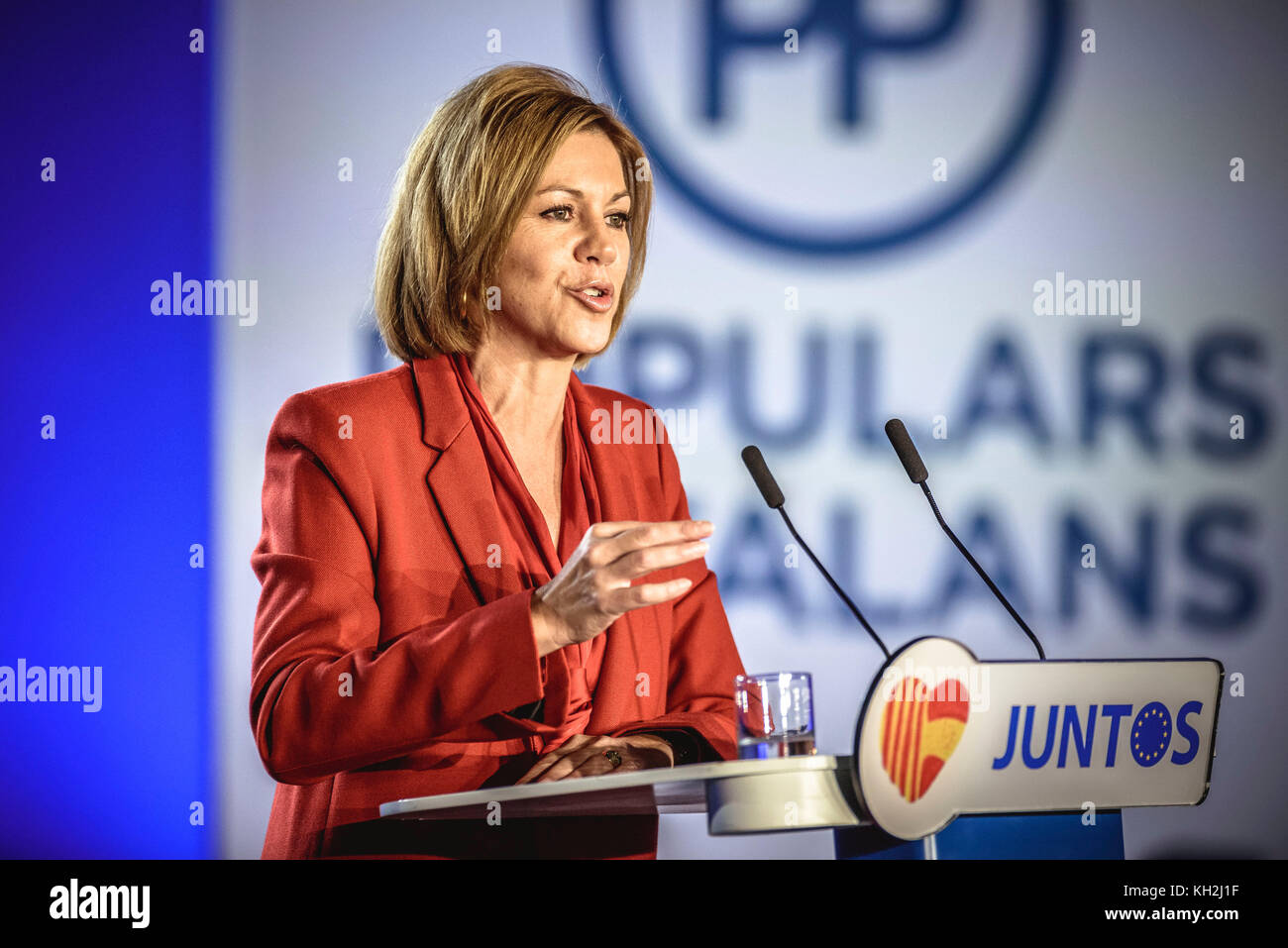 Barcelona, Spain. 12 November, 2017:  MARIA DOLORES COSPEDAL, General Secretary of the PP (People's Party), addresses the audience during the presentation of the party's candidates for the Catalan elections on December 21st Credit: Matthias Oesterle/Alamy Live News Stock Photo