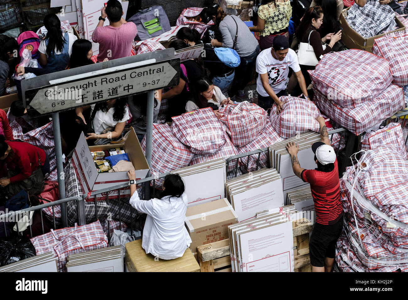 Hong Kong Filipino overseas workers prepare balikbayan boxes in Central
