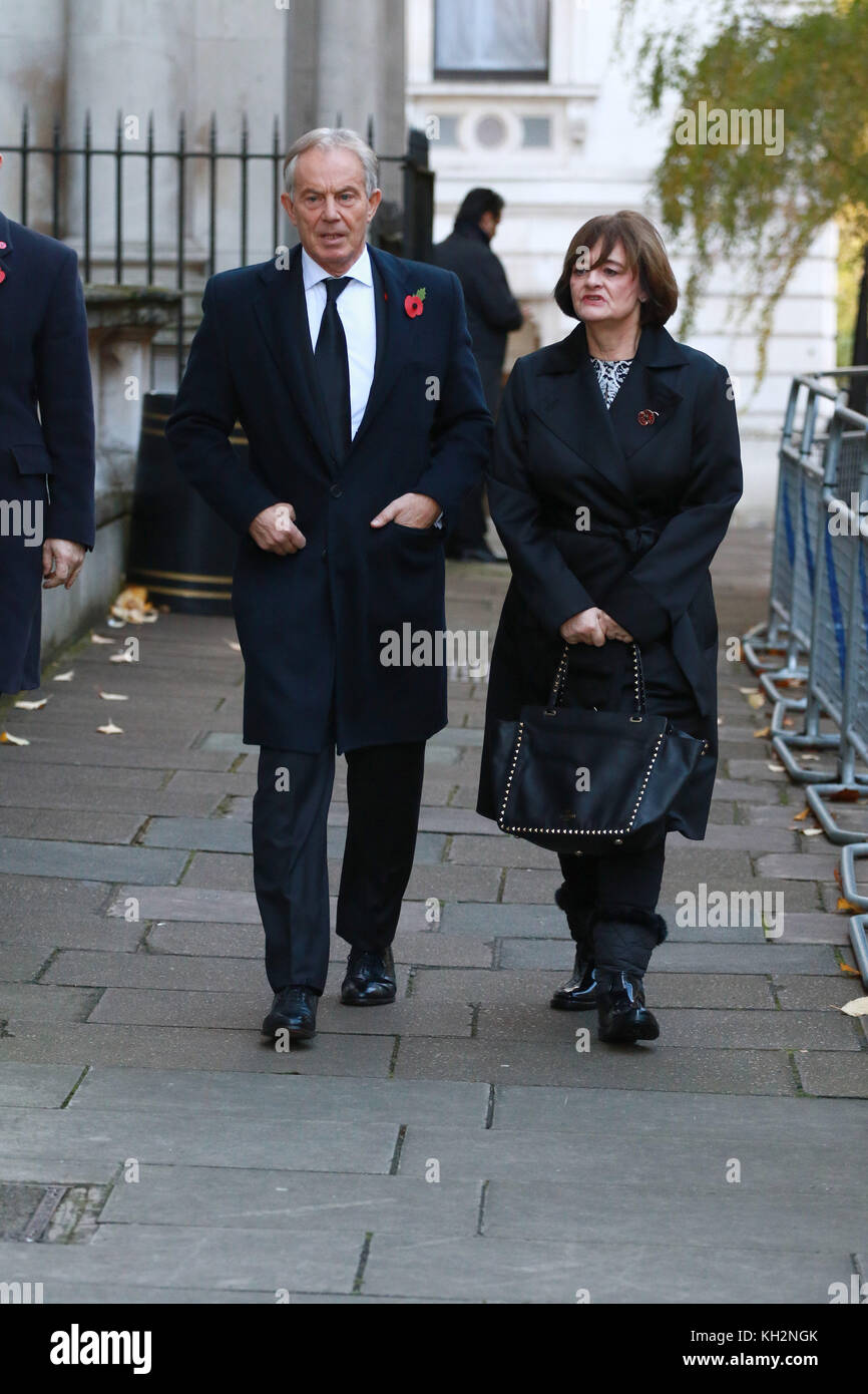 London, UK. 12th Nov, 2017. Former Prime Minister Tony Blair and wife Cherie, pictured in Downing Street on the way to the Remembrance Sunday ceremony at the Cenotaph in Whitehall, London, on November 12, 2017. Credit: Paul Marriott/Alamy Live News Stock Photo