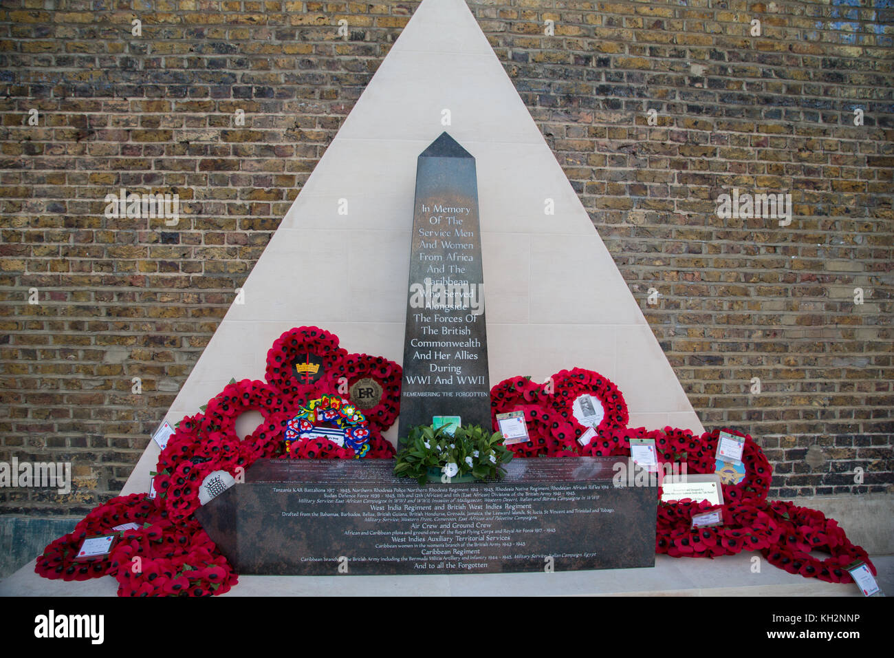 London, UK. 12th Nov, 2017. The African and Caribbean War Memorial in Windrush Square, Brixton. Credit: Thabo Jaiyesimi/Alamy Live News Stock Photo