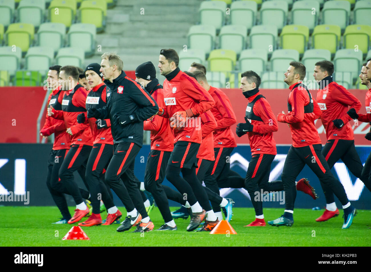 Gdansk, Poland. 12th Nov, 2017. Players of Poland national football team during a training of Polish national soccer team on Stadion Energa Gdansk before tomorrow friendly match against Mexico national football team in Gdansk, Poland. 12 November 2017 Credit: Wojciech Strozyk/Alamy Live News Stock Photo