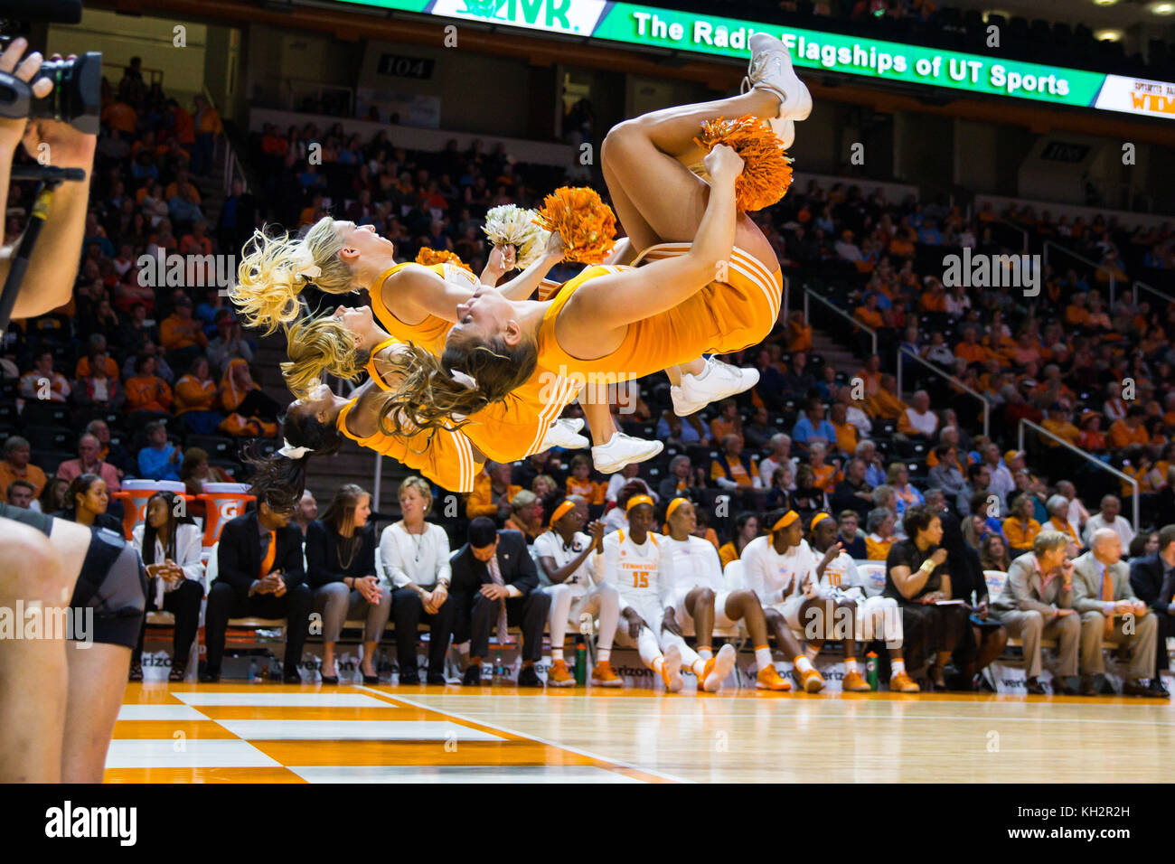 November 12, 2017: Tennessee Lady Volunteers cheerleaders during the NCAA basketball game between the University of Tennessee Lady Volunteers and the East Tennessee State University Lady Bucs at Thompson Boling Arena in Knoxville TN Tim Gangloff/CSM Stock Photo