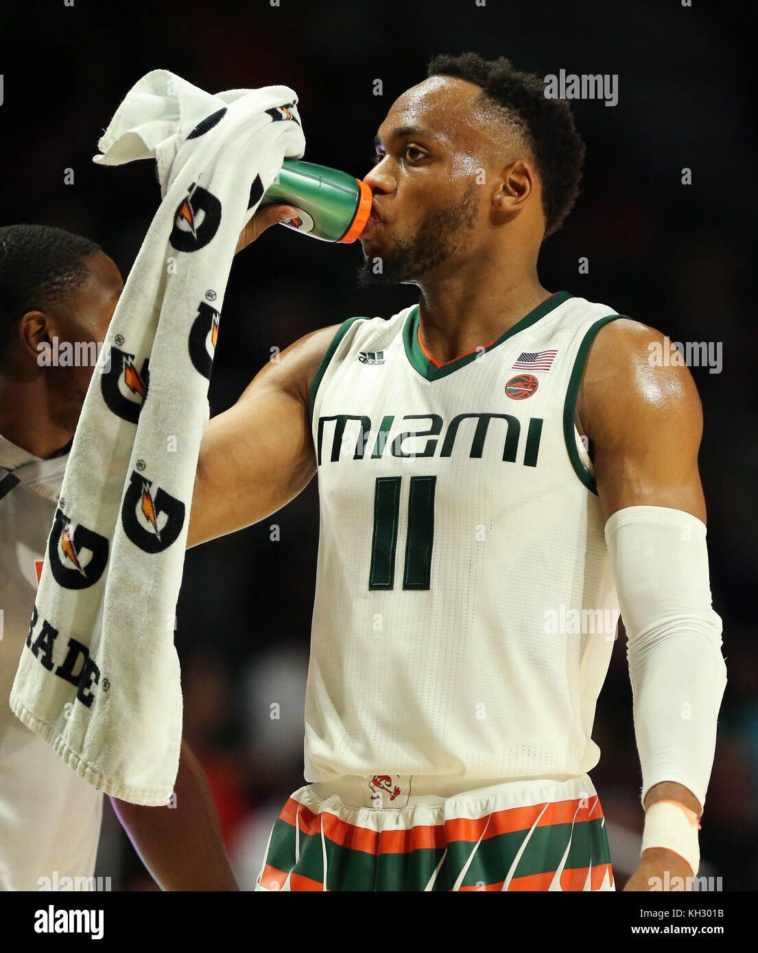November 10, 2017: Miami Hurricanes guard Bruce Brown Jr. (11) during the  NCAA men's basketball game between the Gardner-Webb Bulldogs and the  University of Miami Hurricanes at the Watsco Center in Coral