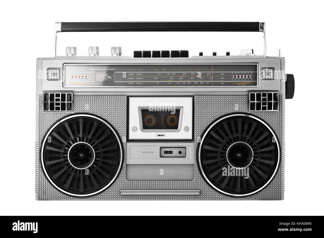 Silver retro ghetto blaster or audio boombox isolated  with clipping path Stock Photo