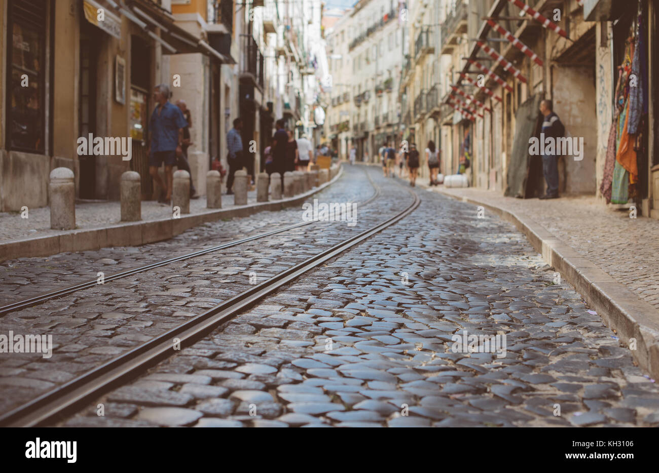 Beautiful narrow old street in Lisbon Stock Photo - Alamy