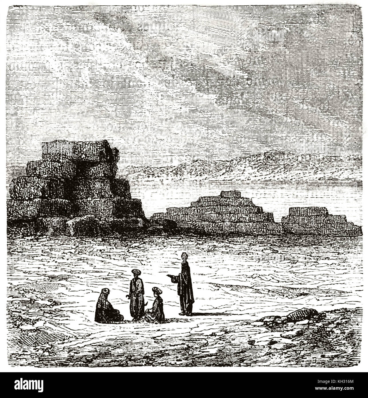 Old view of Arwad isle city walls, Syria. By De Bar after Lockroy, publ. on le Tour du Monde, Paris, 1863 Stock Photo