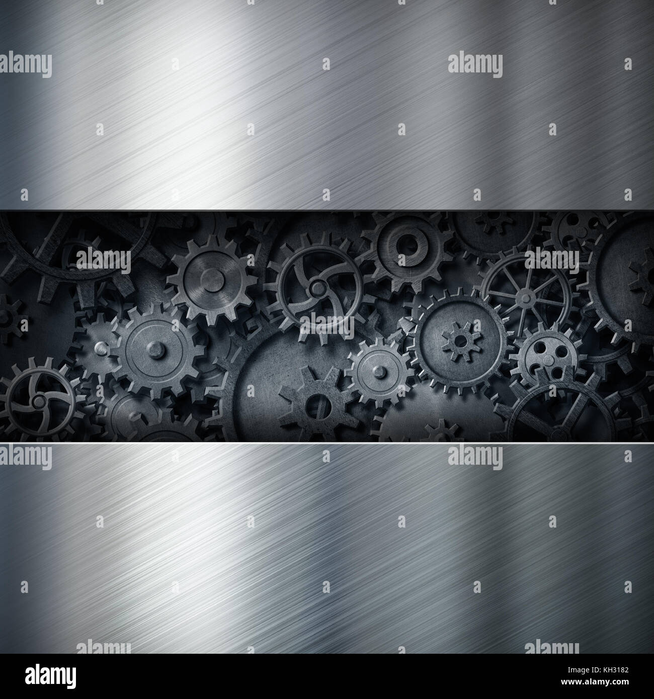 metal industrial background with cogs and gears clockwork 3d illustration Stock Photo