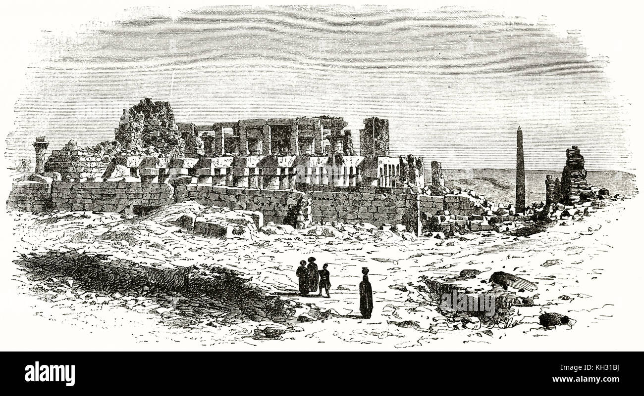Old view of Karnak Temple Complex, hypostyle hall, Egypt. By De Bar, publ. on le Tour du Monde, Paris, 1863 Stock Photo