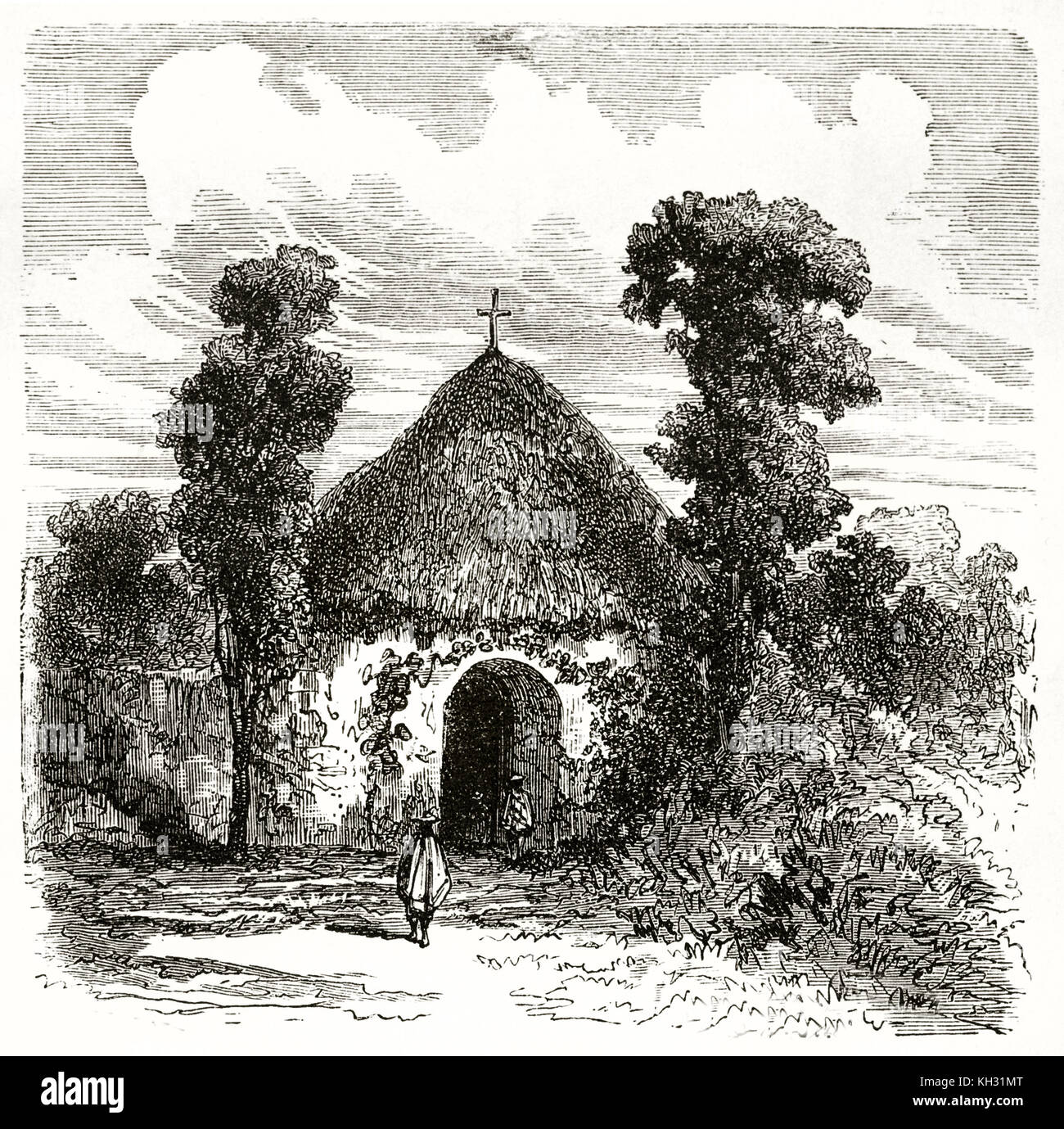 Old view of a religious community hut, Peru. By Riou, publ. on le Tour du Monde, Paris, 1863 Stock Photo